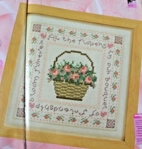Cross Stitch Chart Only - Basket Of Flowers Sampler With Friendship Verse - Picture 1 of 1