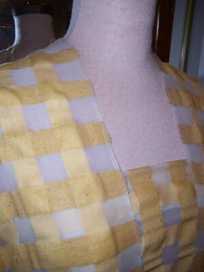 2 yds CHARMING OFF WHT SILK VOILE PLAID BUTTERCUP & TAN BROADCLOTH & RAW SILK - Picture 1 of 6