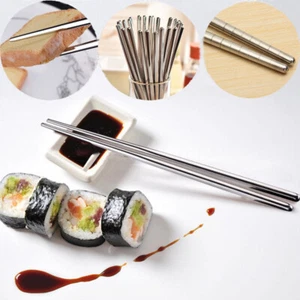 1 Paio Di Bacchette Cinesi Riutilizzabili In Metallo Lungo In Acciaio ☆ - Foto 1 di 9
