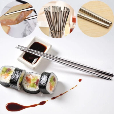 1 Paio Di Bacchette Cinesi Riutilizzabili In Metallo Lungo In Acciaio ☆ - Immagine 1 di 4