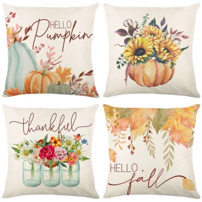 Fall Pillow Cover 18x18 Set of 4 for Fall Decor Pumpkin Leaves Vase Cushion Case - Image 1 of 4