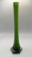Green and clear glass bud vase Approx. 12" tall VGC