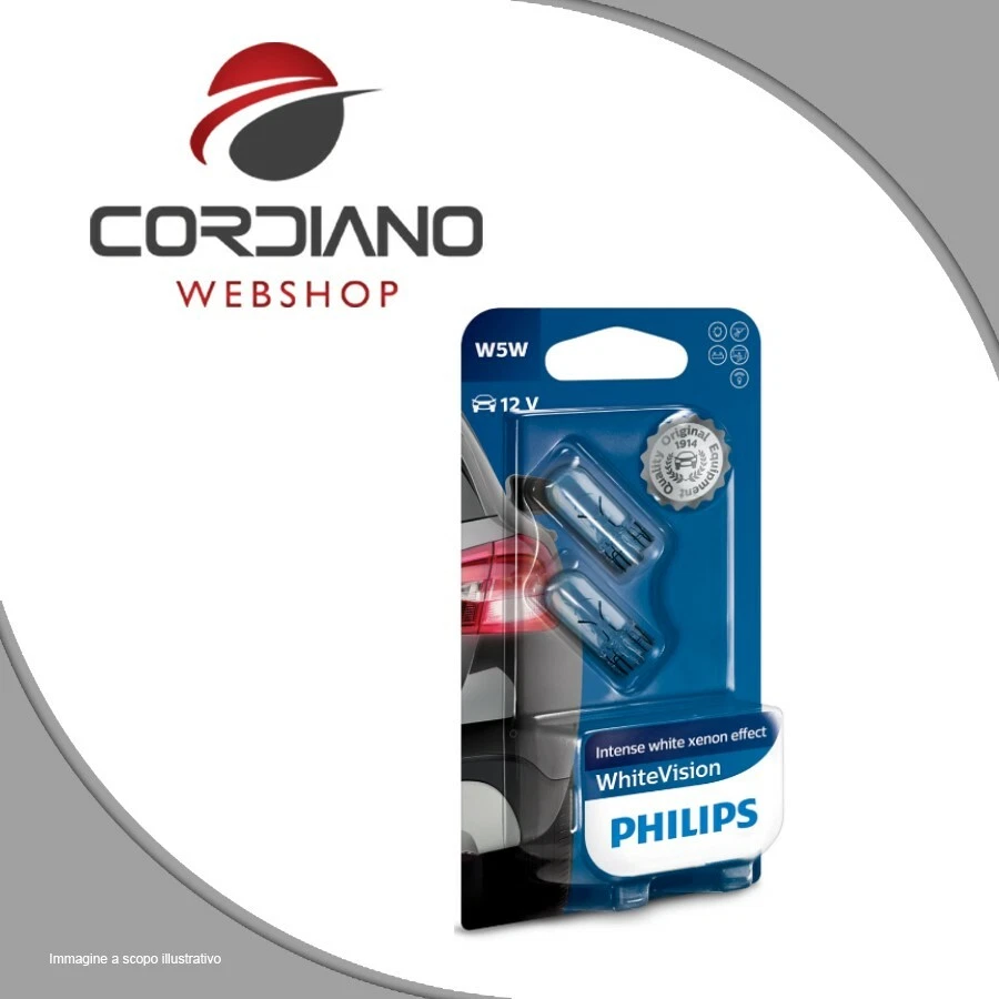 2 Lampade Philips W5W T10 White Vision Lampadine di posizione Fari Auto - Immagine 1 di 4