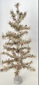 Silver Aluminum Artificial Christmas Tree On Silver Wood Base - Picture 1 of 4