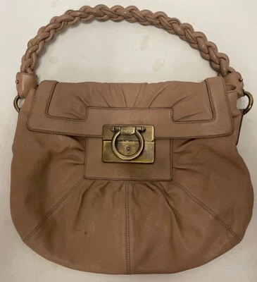 Bolso de Hombro Salvatore Ferragamo Hecho en Italia Asa Trenzada Cuero Plisado Foto 1 de 4