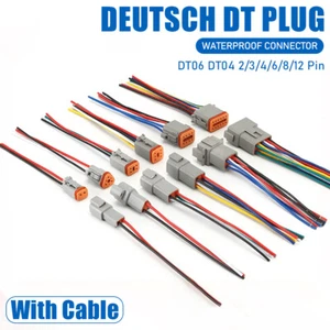 Deutsch Electrical Wire Connector 2/3/4/6/8/12 Pin Plug Kit With Cable DT06 DT04 - Picture 1 of 26