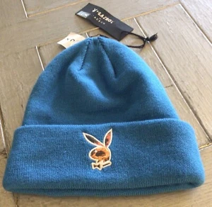 NWT-PLAYBOY-Pacsun-O/S-100% Acrylic-Teal Blue-Embroidered-Cuffed-Beanie-Ski-Hat! - Picture 1 of 8