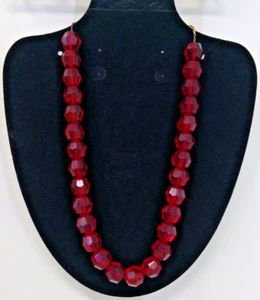 Vintage Jonne Schrager Czech Crystal Ruby Red Glass Faceted Necklace Signed 17.5 - Picture 1 of 12