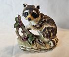 Adorable Vintage Lefton Hand Painted Raccoon With Tree Branch And Berries 