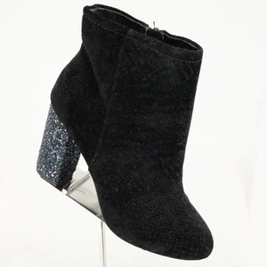 Call It Spring Boots Womens 6.5 Black Velour Bootie Side Zip Block Heel Glitter - Picture 1 of 14