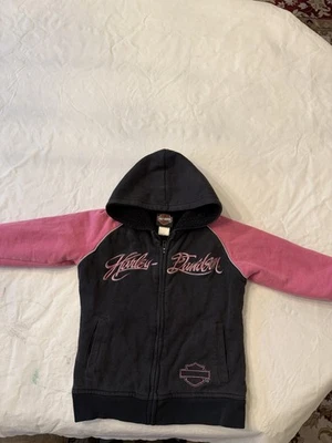 Sudadera con capucha Harley Davidson para niñas cremallera completa talla 6 rosa y negra Foto 1 de 4