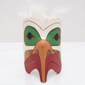 Maschera vintage Northwest Coast nativi americani intagliata SALISH AQUILA firmata prima nazione - Foto 1 di 11