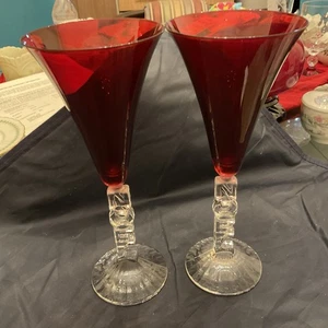Cristal D'arques, Noel Red Fluted Crystal Glasses Set of 2, Made In France - Picture 1 of 5