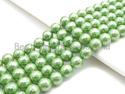 Natural Mother of Pearl Lime Green Round Faceted beads, 6mm/8mm/10mm/12mm Green - Image 1 of 4