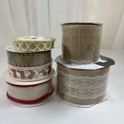 Lot Of 6 Country Themed Ribbon Variety. Cowboy Boots Burlap Tan/Red - Image 1 of 4