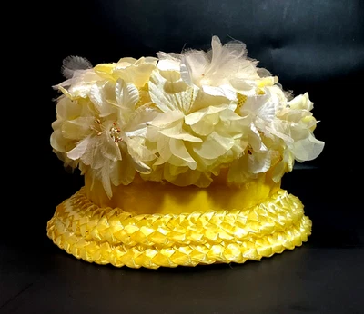 Sombrero de fiesta de jardín floral amarillo vintage de mediados de siglo años 50 60 Foto 1 de 4