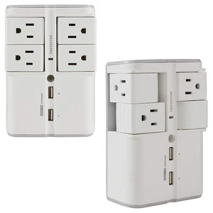 USB Wall Charger Surge Protector with 4 Pivoting AC Outlets & 2 USB Ports – P... - Picture 1 of 9