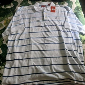 IZOD Poloshirt Herren 2XL blau weiß Streifen Strickkragen 2 Knopf Golf XXLarge - Bild 1 von 6