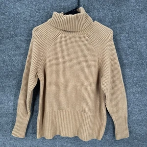 Ll Bean Sweater Womens Medium Super Soft Waffle Knit Turtleneck Tan ZIPPER NEW - Picture 1 of 12