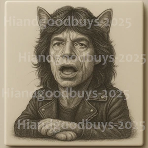 Handmade Laser Engraved MICK JAGGER CAT 4x4 Ceramic Tile - THE ROLLING STONES - Picture 1 of 1