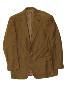 TRUSSARDI Mens 2 Button Blazer Jacket IT 50 Large Khaki Check Wool BL01 - Picture 1 of 5