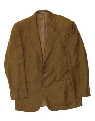 TRUSSARDI Mens 2 Button Blazer Jacket IT 50 Large Khaki Check Wool BL01 - Image 1 of 4