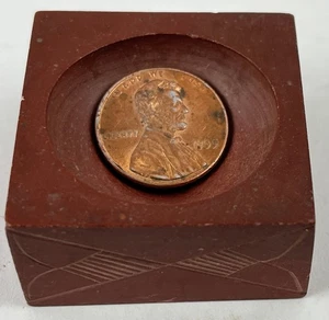 Mysterious 1 1/2" Square Red Stone Block with Engraving and Hollow Bowl - Picture 1 of 9