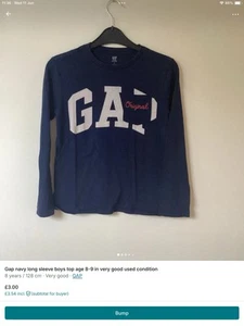 Gap Boys Navy Long Sleeve T-shirt In Excellent Used Condition - Picture 1 of 6