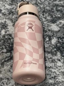 HYDROFLASK ' CHECKERED ECRU ' SEE CONDITION ' 32 OZ WIDE MOUTH WATER BOTTLE ' - Picture 1 of 3