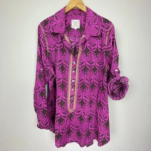 Sigrid Olsen Studio 2X Embroidered Pink Black Floral Tunic Lagenlook - Picture 1 of 11