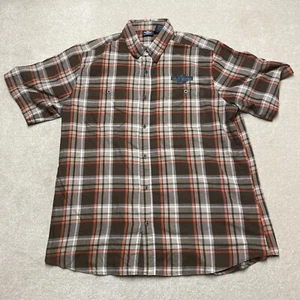 Harley Davidson Button-Up Shirt 2XL Tall Men's Orange Plaid Check Logo Motorbike - Picture 1 of 8