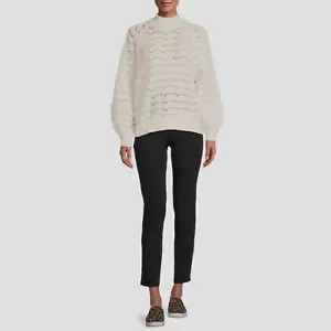 Time and Tru Womens Pointelle Lurex Crew Neck Sweater, White, Medium - Picture 1 of 5