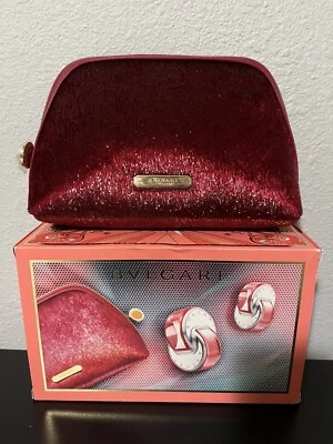 Bolsa cosmética BVULGARI com zíper enfeitada vermelha 8,5” x 5,5” x 3”, nova sem etiqueta - Imagem 1 de 4