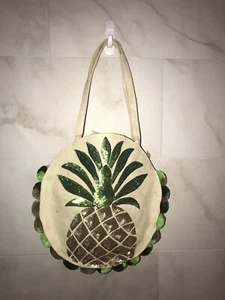 Bolso de Mano Redondo Yute Pom Pom Piña Lentejuela Cartera Hombro Paja Natural Adorable - Imagen 1 de 9