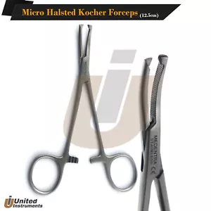 Hemostatic Micro Halsted Kocher Forceps Curved 12.5cm Surgical Locking Plier 1x2 - Picture 1 of 3