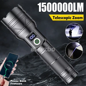 Hunting Torch USB LED Flashlight Rechargeable Battery % Display Super Bright - Picture 1 of 10