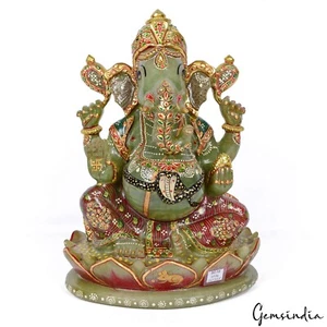 6.5 Kg 11” Aventurine Huge One Piece Hand Crafted Ganesha Home Idol Sculpture - Picture 1 of 10