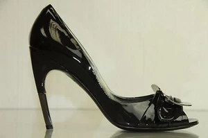 New Roger Vivier Patent Spuntata GIGI Dark Brown Silver Buckle Peep Shoes 40 9.5 - Picture 1 of 11