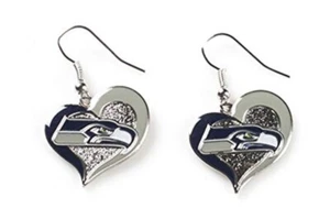 Seattle SEAHAWKS Swirl Heart Dangle Earrings - Picture 1 of 1