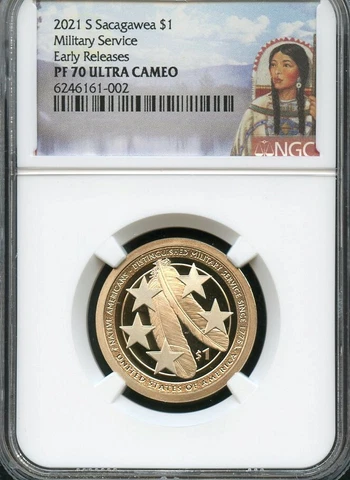 2021 S Sacagawea $1 Military Service Early Releases NGC PF70 UC-- (Red) Cover