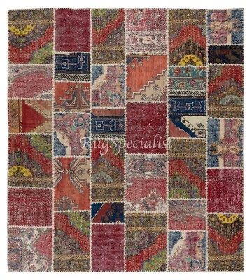 8x10 Ft Handmade Turkish Patchwork Rug Made from Vintage Carpets - Image 1 of 4