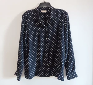 Vtg BROOKS BROTHERS Blouse SILK Button-down Shirt Navy Polkadot Women's Med 10 - Picture 1 of 7
