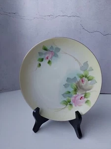 Nippon Hand Painted 8" Plate Early 1900s Decorative Yellow, Pink Floral - Picture 1 of 10