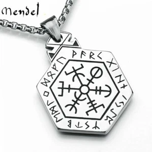 MENDEL Mens Viking Rune Vegvisir Compass Pirate Necklace Pendant Stainless Steel - Picture 1 of 5