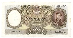 ARGENTINIEN SCHEIN 1967 5000 PESOS OHNE LEY Serie A - P#280b - B#2181 - AXF - Bild 1 von 2
