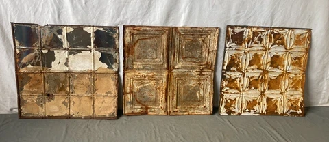 Lot of 3 Antique Tin Ceiling  2' x 2' Shabby Tile 24" SQ Chic VTG Crafts 134-23A Cover