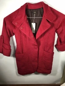 Cappotto BNX donna piccolo 72% lana rosso bottoni a pressione leggero. - Foto 1 di 9