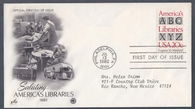 USA 1982 2 FIRST DAY COVERS SALUTING AMERICIAN LIBRARIES WITH CACHETS - Image 1 of 2