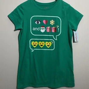 NWT Girls Cat And Jack Size XL 14/16 Green Short Sleeve Christmas Santa Shirt - Picture 1 of 4