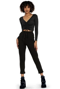 Black Milk Women's Push it Ponte Cuffed Pants Medium Black Solid Elastic Stretch - Picture 1 of 10